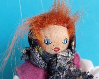Kitchen Witch Doll: Hand-Painted Wood Face, Hanging Broom