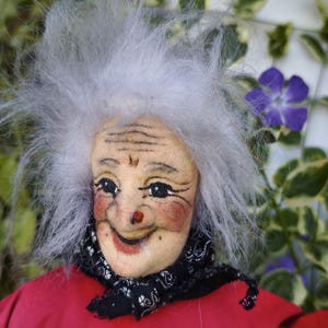 Vintage large German good luck kitchen witch doll for hanging, fairy tale witch figurine