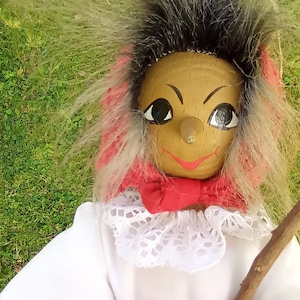 German vintage Good luck Kitchen Witch doll Fairy Witch Figurine  flying witch with broom for hanging