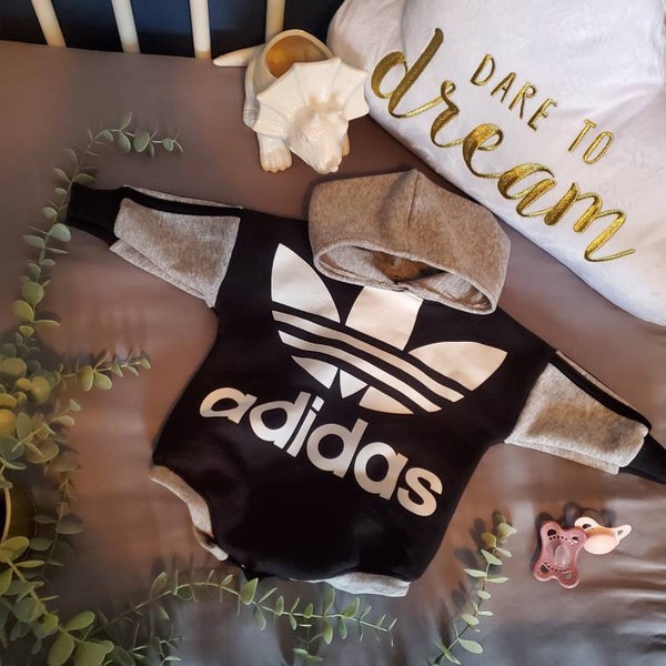 Upcycled Adidas Sweater Baby Romper