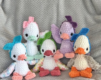 Crochet duck plushies, crochet stuffed animals, ducks with top knots