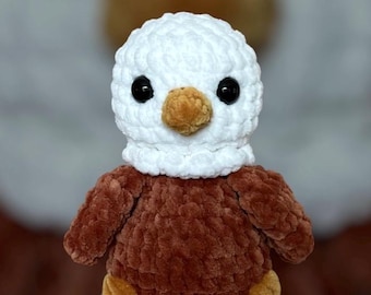 Crocheted Bald Eagle Plush, handmade Stuffed Animal, Patriotic Gift, home Decor, Eagle Lover present, Bird Collectible