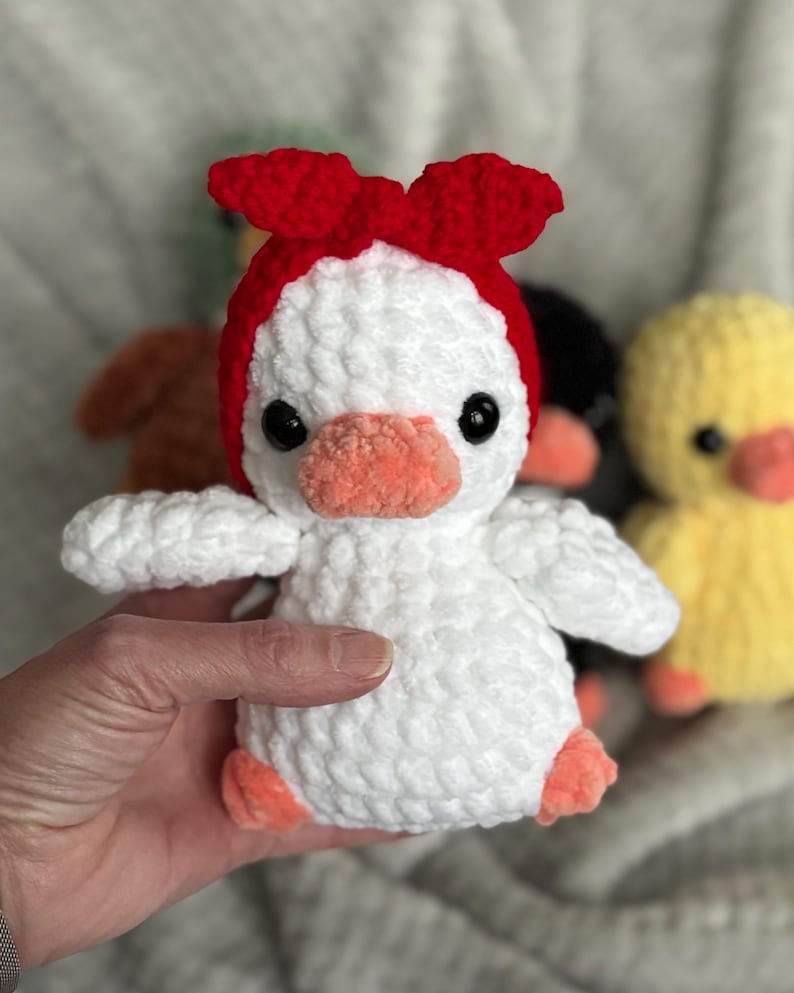 Crochet duck plushies in yellow, Mallard, black and white, crochet stuffed animals, safe eye option zdjęcie 17