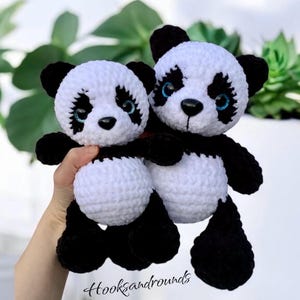 Crocheted panda bear, crochet stuffed animal, handmade plushie, black and white bear stuffy