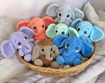 Crocheted elephant plushies, handmade stuffed animals, woolly mammoth plush, amigurumi