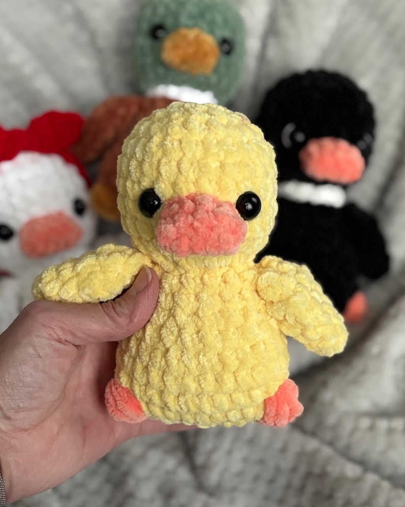 Crochet duck plushies in yellow, Mallard, black and white, crochet stuffed animals, safe eye option zdjęcie 19