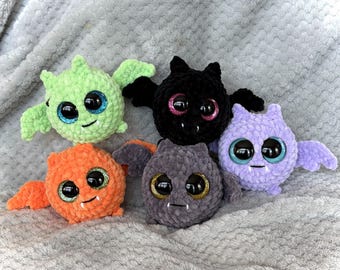Crochet Bat Plushie with big eyes and fangs – Handmade Amigurumi, Halloween Gift, Soft Bat Stuffed Animal, Spooky Plush Decor