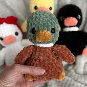 Crochet duck plushies in yellow, Mallard, black and white, crochet stuffed animals, safe eye option zdjęcie 18