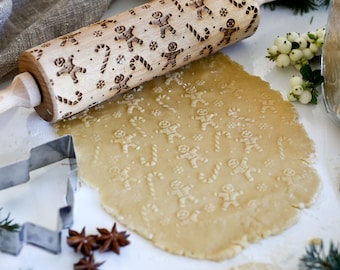 Christmas Gingerbread and Candy Canes Embossing Rolling Pin