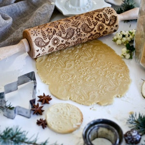 Scandinavian 3 - Birds and Flowers Embossing Rolling Pin