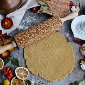 Leaves Two Embossing Rolling Pin - Ideal Wooden Christmas Gift or Mothers Day Gift