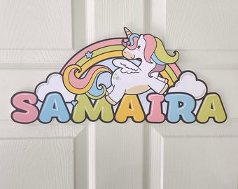 Personalised Door Sign - Unicorn and Rainbow Kids Room Sign