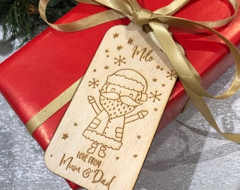 Personalised Wooden Engraved Santa Christmas Gift Tag Reusable and Eco Friendly
