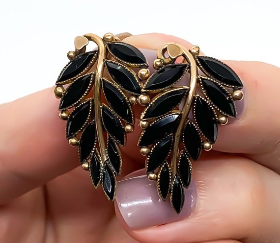 Antique Victorian 8k Yellow Gold Jet Black Glass F
