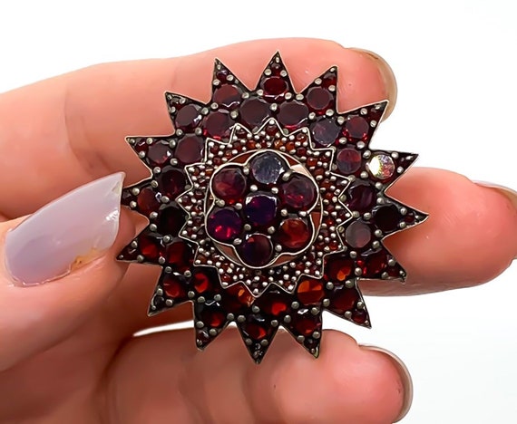 Antique Victorian Bohemian Garnet Starbust 800 Sil