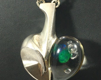 Björn Weckström / Lapponia “Space Apple” Sterling Silver & Acrylic Pendant Necklace , Finland 1985