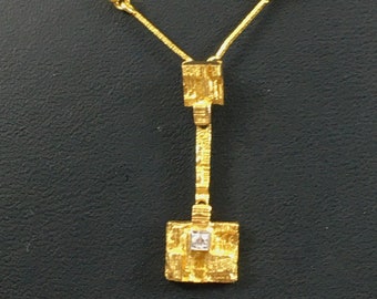 Björn Weckström / Lapponia, Vintage 18k Gold Pedant Necklace “Thai” with Diamond , Finland 1979