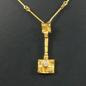 Björn Weckström / Lapponia, Vintage 18k Gold Pedant Necklace “Thai” with Diamond , Finland 1979