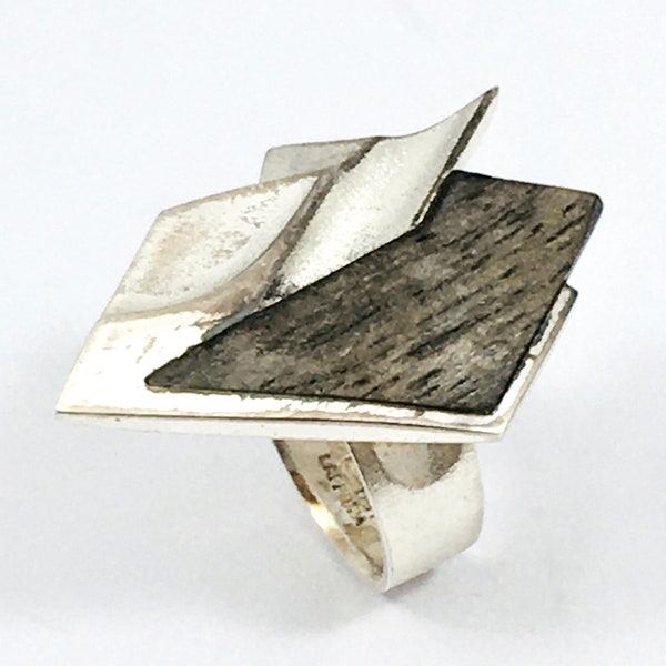 Lapponia - Zoltan Popovits, Sterling zilveren ring met ebbenhout, Finland 1988