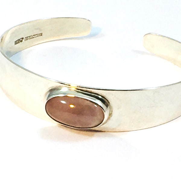 Kaarlo Kustaa Salminen, Vintage Silver Bracelet with Rose Quartz, Finland 1962