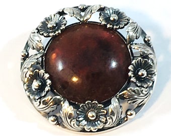 N.E. From, Vintage Silver Brooch with Amber, Denmark 1970s