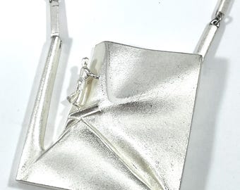 Björn Weckström / Lapponia, Heavy Sterling Silver Pendant Necklace “ CLIFFHANGER” , Finland 2003