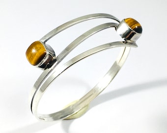 Gussi, Vintage Silver Bracelet with Tiger’s Eye, Sweden 1960