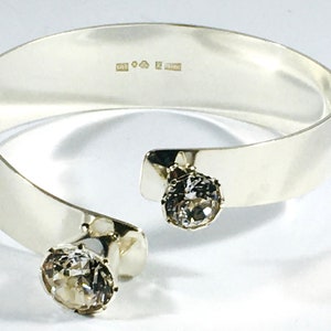 Köpings Guldvaru AB, Modernist Silver Bracelet with Rock Crystals, Sweden 1970