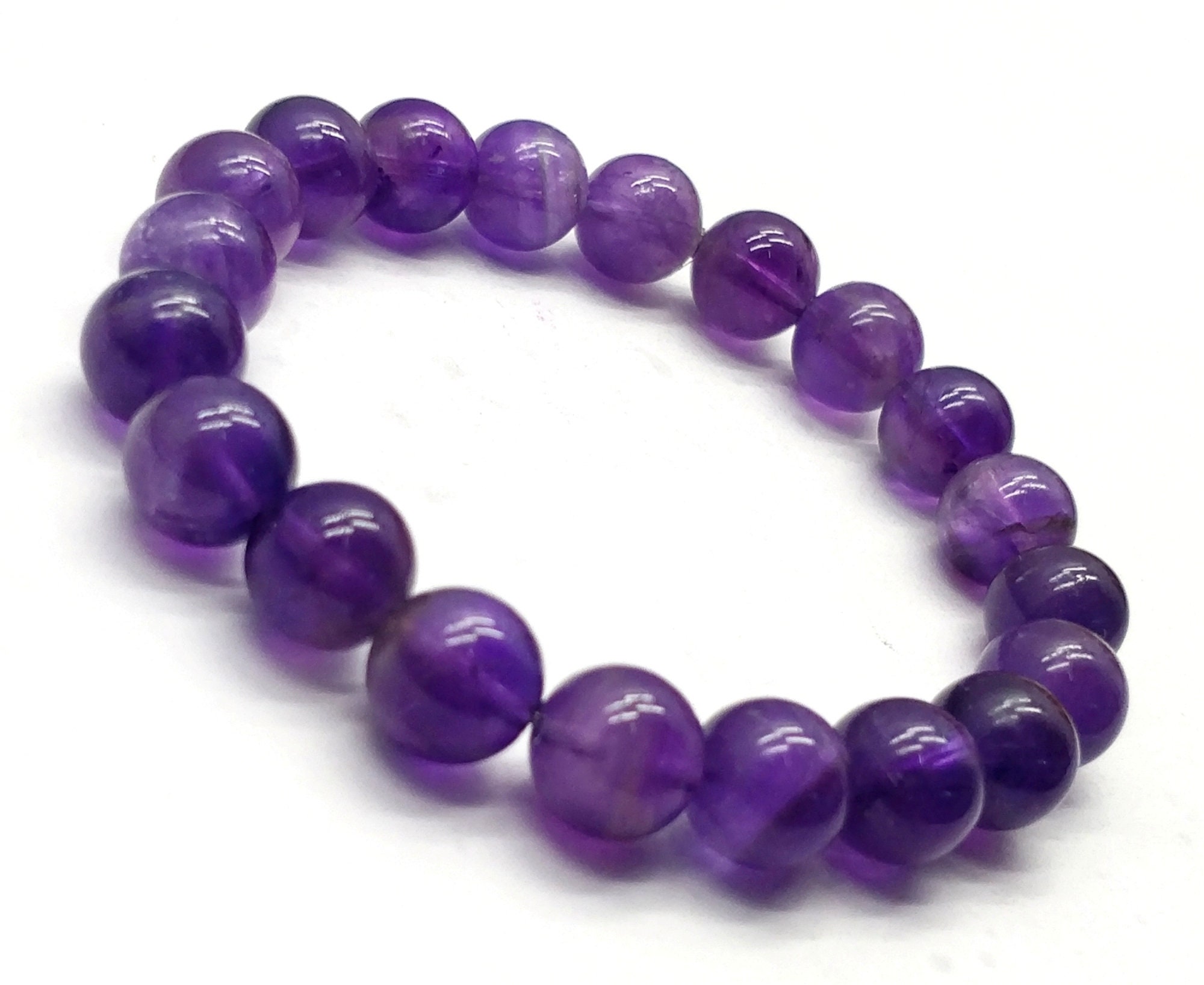 Top Quality Amethyst Bracelet Natural Smooth Round Beads Etsy