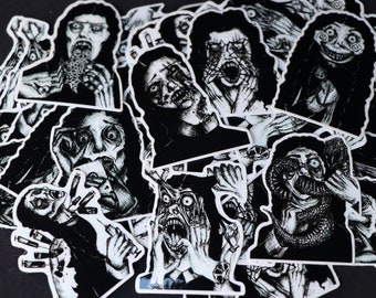 Phobia Sticker Pack: 8 Unique Horror Pen & Ink Waterproof Stickers