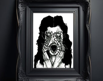 Fear of Spider Art Print Arachnophobia inktober drawing OC character original artwork horror gothic home décor gift