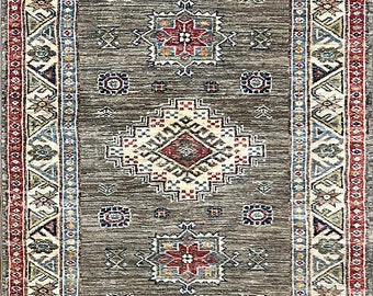 Kazakh Runner Carpet | 12'5" x 2'11" | Home Decor | Wool Rug
