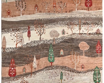 Area Rug 10' x 7' Tree of Life Wool Carpet Genuine Hand-knotted Large Rugs Eclectic Home Decor Gift Free Shipping To USA & Canada Wall Art