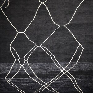 Moroccan Style Wool Carpet Beni Ouarain Sahara 7&#39;7&quot; x 5&#39;10&quot; Feet Black Hand-knotted Rug Boho Gift Home Decor Gift For Her Trellis Area Rug
