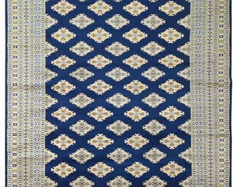 Area Rug 9' x 6'  Bokhara Pende Wool Carpet Handknotted Free Shipping Housewarming Gift For Her Home Decor Gift Wife Anniversary Gift