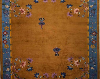 Vintage Chinese Rug 10' x 7' feet Antique Ming Dynasty Carpet Circa 1920 Hand-knotted Traditional Oriental Rugs Gift For Rug Collectors