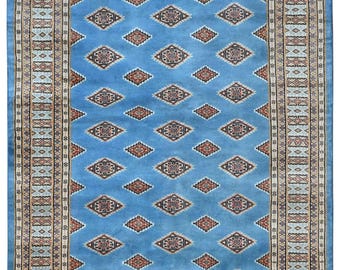Handknotted Wool Bokhara Rug, 6x4 Blue Turkoman Carpet