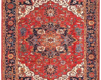 Genuine Hand-Knotted Rug 12x9 feet Red Navy Geometric Medallion Carpet Tribal Style Rugs Oriental Carpets Area Rug Living Room Decor Dining