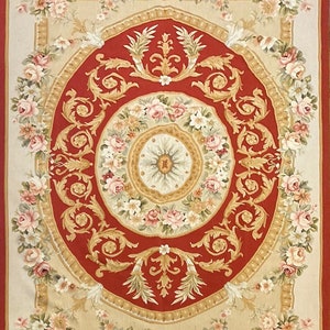 Area Rug 9&#39;4&quot; x 6&#39; Feet Savonnerie Handknotted Carpet Small Handmade Rug Housewarming Gift For Her Home Decor Gift Wife Anniversary Mom Gift