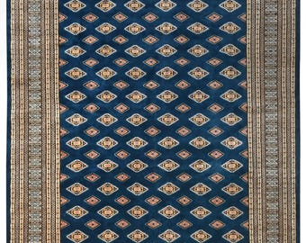 Hand-knotted Bokhara Rug 8'x7': Turkoman Wool Carpet, Pakistan
