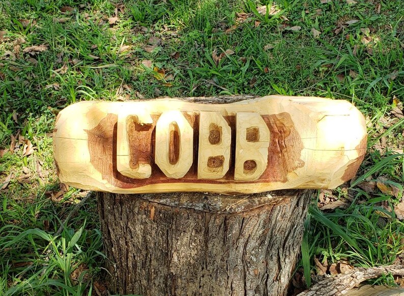 3 Foot Cedar Name Log Rustic Yard Sign Chainsaw Carving Art Etsy
