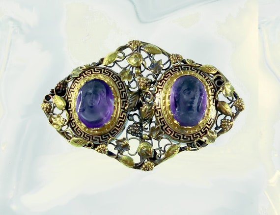 SALE - Rare Double Cameos Handcarved  Amethyst – … - image 1
