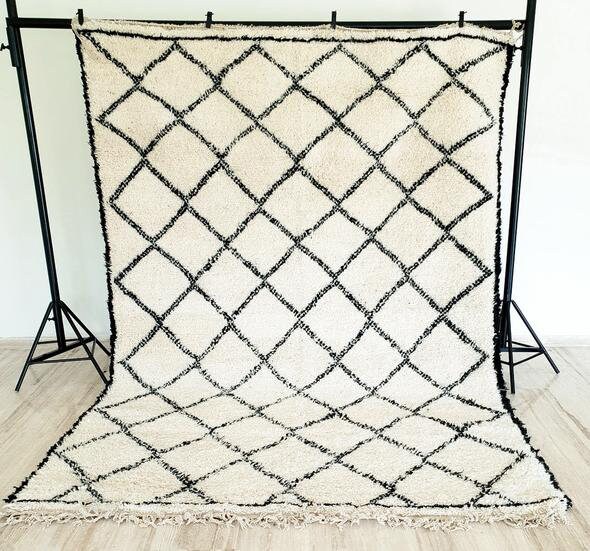 Moroccan Area Rug Berber Beni - Vintage Hooked Pattern Wool