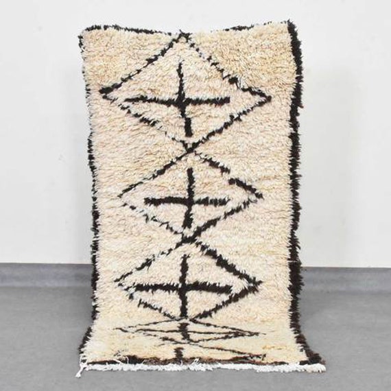 White Rug Vintage Boujad Morocco Rug - Moroccan Shag Beni Ourain