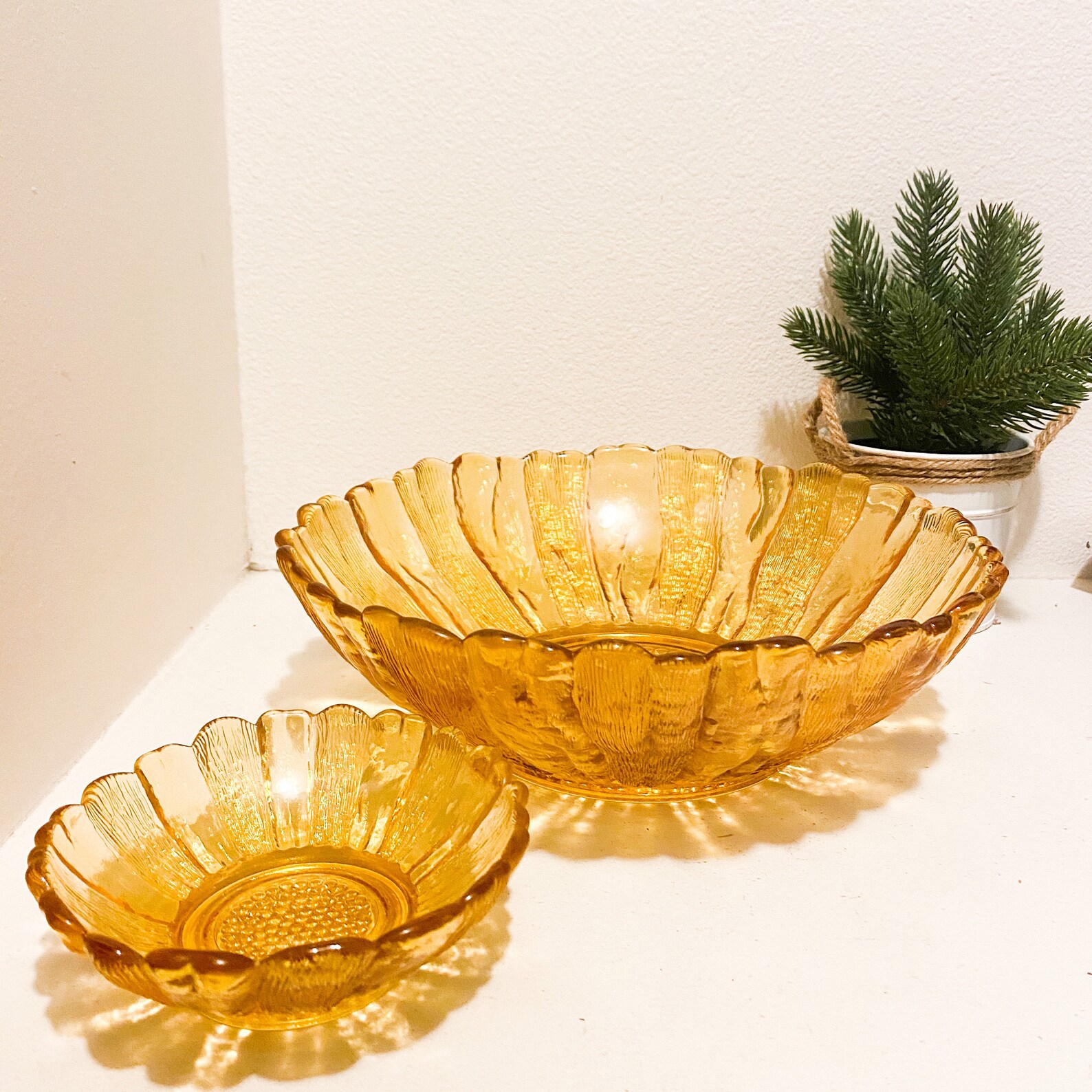 Vintage Yellow Glass Sunflower Glass Bowls Small & Large Etsy