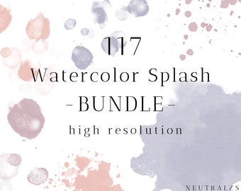 Muted Watercolor Splashes Clipart Bundle - Paint Splatter Png Bundle Instant download commercial use