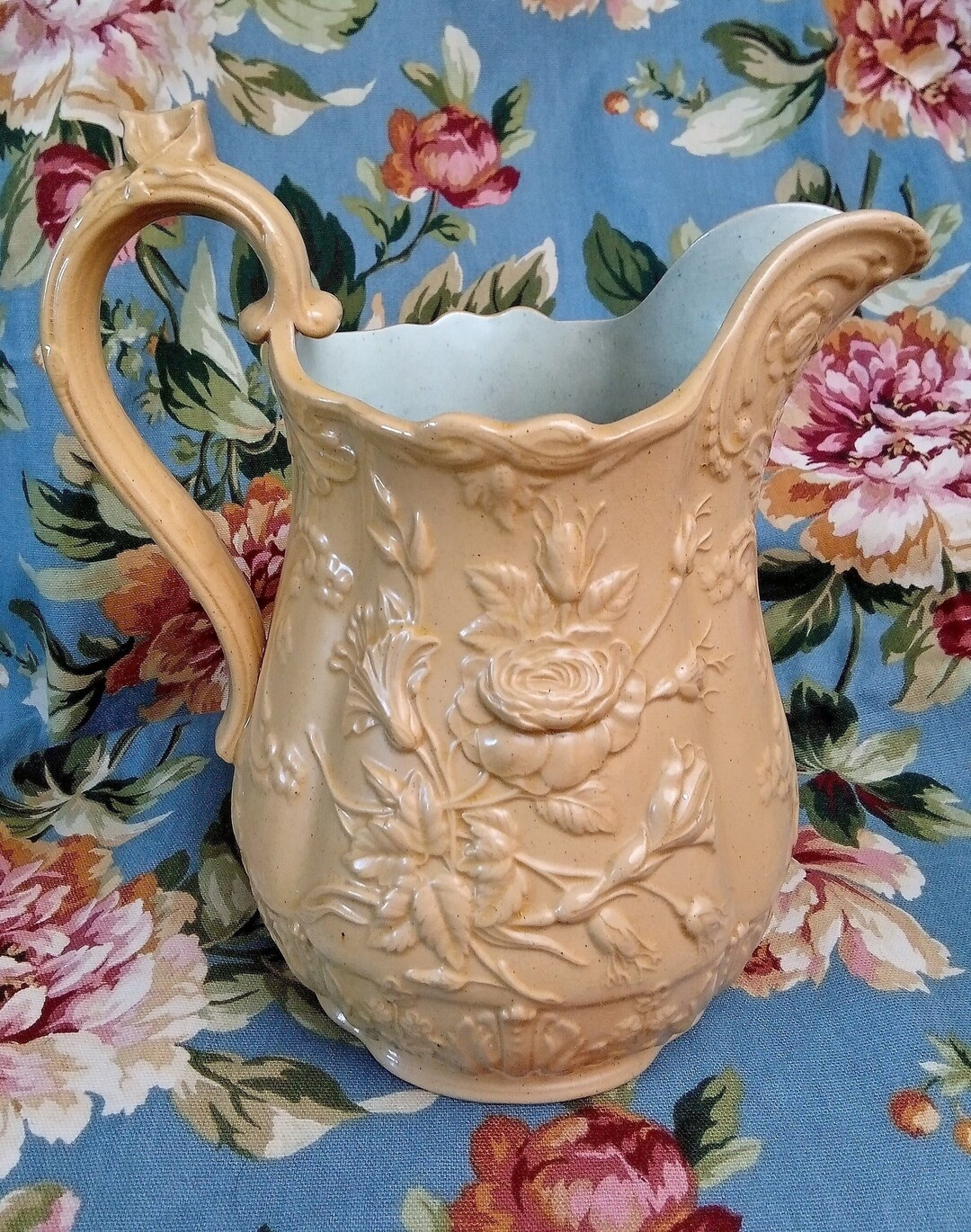 Vintage YELLOW WARE Pitcher Large Stoneware Raised Relief Etsy