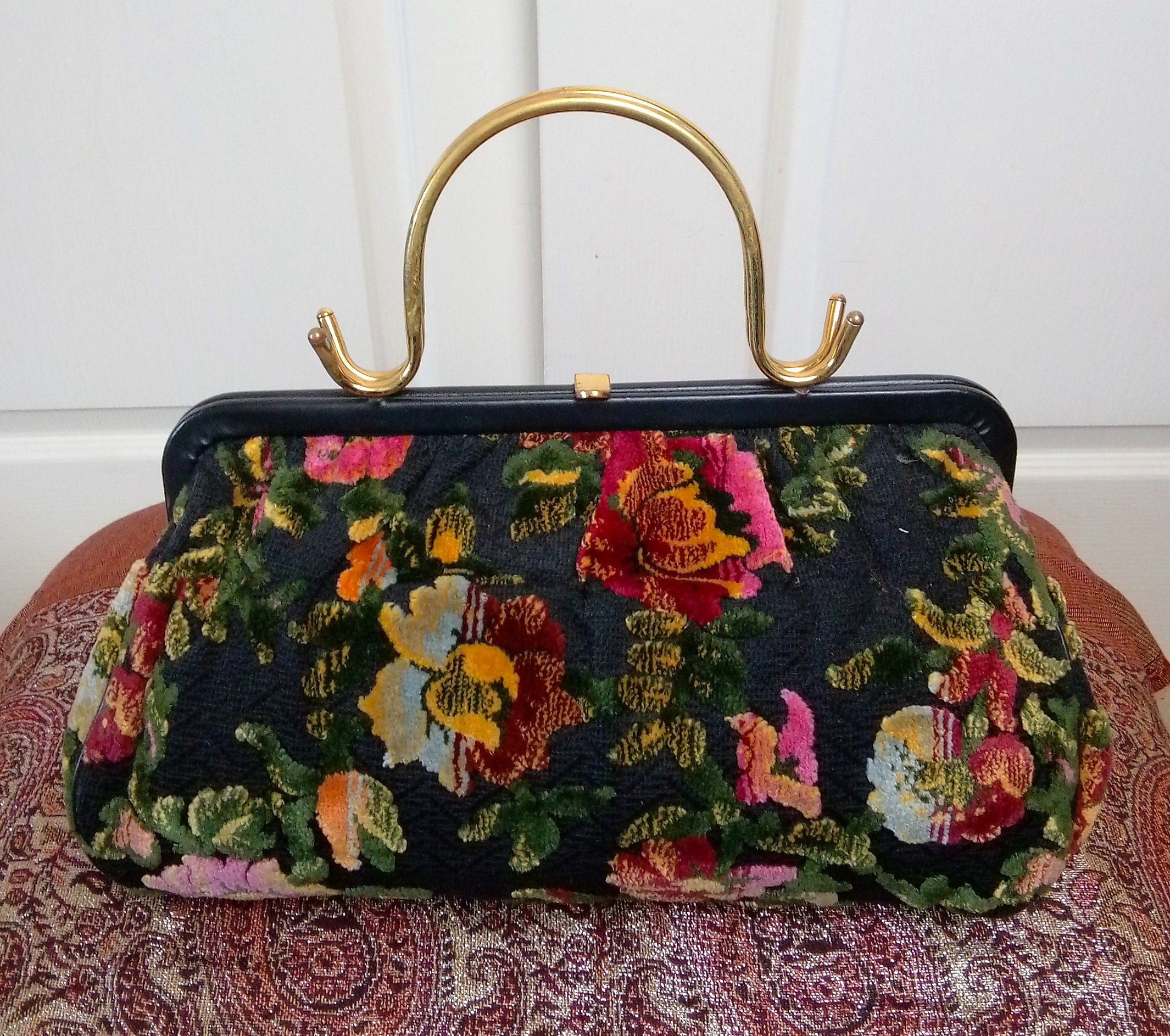 ETRO Milano Floral Carpet-bag Style Handbag Purse Italy 