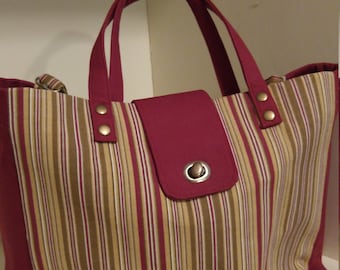 Striped Canvas Tote/Travel Bag
