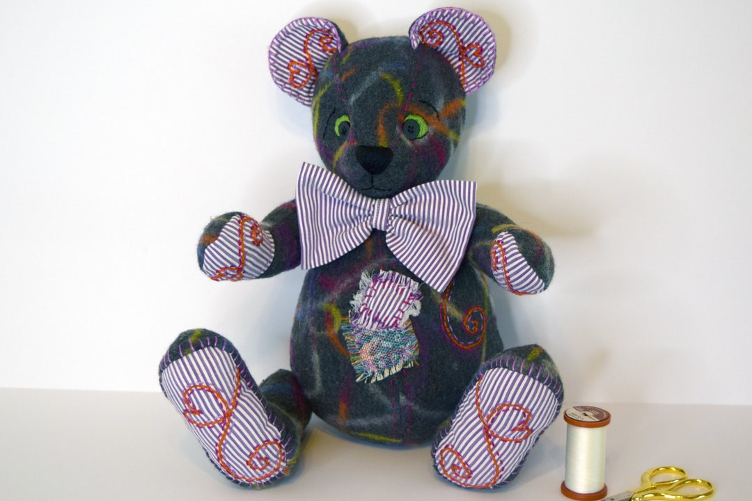 Handmade Embroidered Teddy Bear Made From Upcycled Felted Wool - Etsy